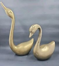 2 Vintage Solid Brass Swans Figurines Ducks Geese Birds Decor Korea 5.5