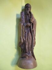 Vintage Hand Carved Wood Moses Statue w/ Ten Commandments & Staff 6.75