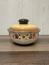 Vintage 70’s Crowning Touch Harvest Blossom Porcelain Enamel Pot With Lid picture