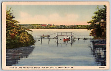 Linen Postcard~ Rustic Bridge From The Outlet~ Eagles Mere, PA picture
