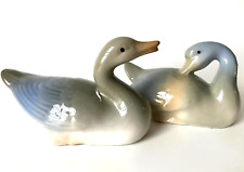 Geese Figurines Porcelain VTG. 1960's Rare Set Of 2 Muted Blue & Gray color RARE picture