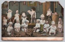 Bunch of Weird Cute Babies Pajamas Crying Smiling Playing RARE, Vintage Postcard picture