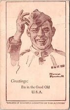 Antique Postcard~ Soldier~Greetings: I’m In The Good Old USA~Norman Rockwell~KB5 picture