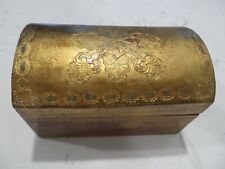 VINTAGE WOOD DOME HINGE GOLD TOLE TREASURE CHEST TRINKET BOX ITALY picture