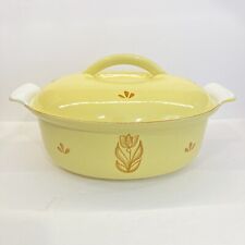 Vtg DRU Holland Yellow Tulip Covered Enameled Cast Iron Oval Dutch Oven 4176-24 picture