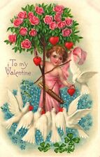 Postcard Valentine Cupid Picking Hearts from Tree Germany picture