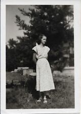 Young Lady White Dress Photograph Outdoors 1930s Vintage Fashion 2 1/2 x 3 1/2 picture