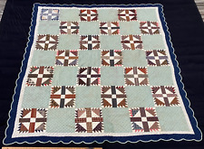 Antique Early 1900's Delectable Mountain Quilt Blue Brown and White picture