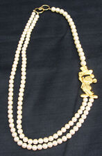 Vintage Disney Large Mickey Mouse Gold Top Hat Faux Pearl Double Strand Necklace picture