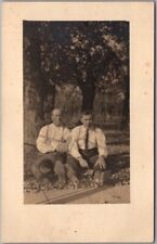 1910s RPPC Photo Postcard 2 Older Guys Smoking Cigars on House Lawn / Unused picture