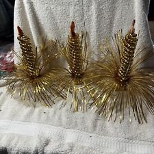 Vintage Tinsel And Chenille Candle Christmas Ornaments Lot 3 Japan D7 picture