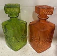 Pair Of Mid Century style Green &Orange Glass Whisky/ Tequila/Vodka  Decanters picture