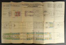 S.S. La Lorraine French & US Mail Ship Colored Deck Plan Cabin Boat Blueprints picture