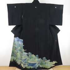 Black Tomesode Kimono Kaga Yuzen Silk Mountain landscape pattern Black 61.0inch picture