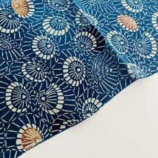 Blue Parasol #B 12.5x58 Vintage Chirimen Japanese Kimono Silk Fabric CF56 picture