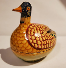 Vtg Kashmir India Handcrafted Painted Paper Mache Lacquer Mini Trinket Box DUCK picture
