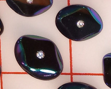 5 Magnificent Vintage MED Czech Glass Shank Buttons Black AB Diamond Shape #250 picture