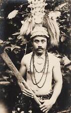 Vintage RPPC 1910s Samoa Samoan Warrior Tribe Real Photo Postcard Rare Weapon picture