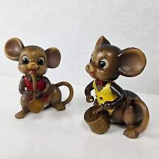 2  Mice/Mouse Figurines Musical  Saxophone & Drum Vintage 70s Plastic 3 inches picture