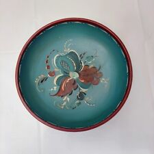 Norwegian Rosemaling Folk Art Wood Bowl, Signed, Turquoise/Brown Floral picture