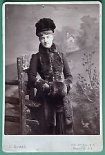 Antique Victorian Cabinet Card Photo Pretty Lady w/ Hat New York, Rhode Island picture