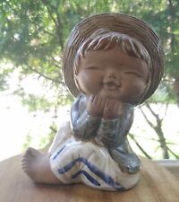 Vintage UCTCI Smiling Boy in Hat Large Red Clay Figurine Japan picture