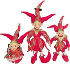 3 PC SET - Christmas Handmade Holiday Posable Elves And Jester Figurines / Dolls picture