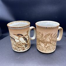 Vintage Dunoon Scotland Pair Two Coffee Mugs Wildlife Kingfisher Fieldmouse picture
