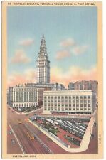 Vtg. Un-Posted Early Ohio Postcard Hotel Cleveland, Terminal Tower, Post Office picture