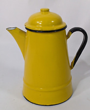 Vintage Huta Silesia Canary Yellow Enamel Coffee Pot Made In Poland picture