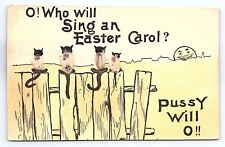 Postcard O Who Will Sing An Easter Carol? Cats On Fence Embossed Pussy Willow picture