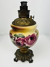 Vintage Victorian Brown & Tan Rose Flowered Royal Table Lamp Oil picture