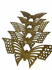Rare Vintage Graduated Brass Butterfly Set of 5 Wall Plaques Hanging MCM picture
