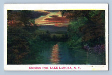 1930'S. GREETINGS FROM LAKE LAMOKA, NY. POSTCARD DM3 picture