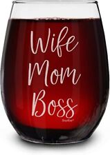shop4ever Wife Mom Boss Laser Engraved Stemless Wine Glass ~  picture