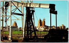 Oil Derrick and Oklahoma City Sky Line, Oklahoma - Postcard picture