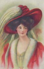 Postcard Fancy Woman Large Red Hat Marion Artist Reynolds  picture