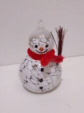 Vintage 1999 Christmas Decoration Blow Glass Snowman Red Scarf Brown Broom  picture