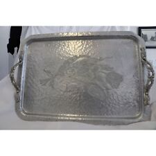 Vtg Hand Wrought Creation By Rodney Kent Aluminum Serving Tray Floral Design picture
