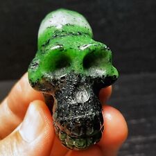 TOP 76G Natural  Handcarved Green Jade Monkey skull Crystal Healing L2132 picture