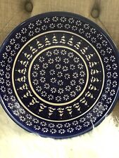 Polish Pottery Pie Dish Baker Winter Christmas pine Trees Snowflakes Gift picture