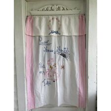 Antique 1920s Seer Sucker Cotton Curtain Embroidery Miss Muffet Spider Valance picture