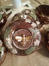 7 Vintage Glittered Glass Bumble Bee Ornaments With Rhinestones  picture