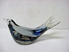 VTG  art glass sparrow bird split tail GRAY cobalt blue swirl inside Paperweight picture