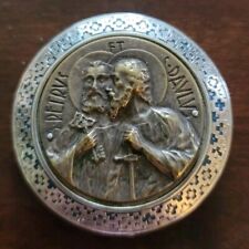 Antique Vintage French Silver Pyx, All SilverPlated, Saint Petrus Bronze Rare picture