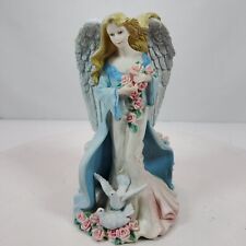 Vintage 1990s Christmas Angel w/ Winds Blue Figurine 7 Inch picture