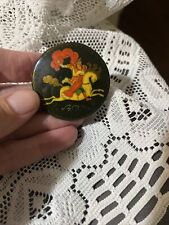 Vintage Palekh Russian Hand Painted Brooch Fairytale Folk Art Tale Princess Pin picture