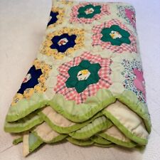 Vintage Grandmothers Flower Garden Lap/Baby Quilt Hand Stitched 36x42” EUC picture