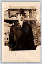 c1910s RPPC Young Man Portrait Suit & Tie LITTLE CAMERA ON THE JOB VTG Postcard picture