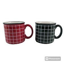 Hallmark Red & Green Plaid Mugs Christmas Set of 2 Large Ceramic Coffee Cups  picture